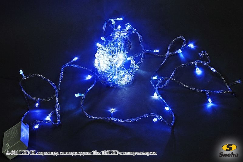 A-001 LED BL гирлянда светодиодная 10м 100LED с контроллером Улыбка Света
